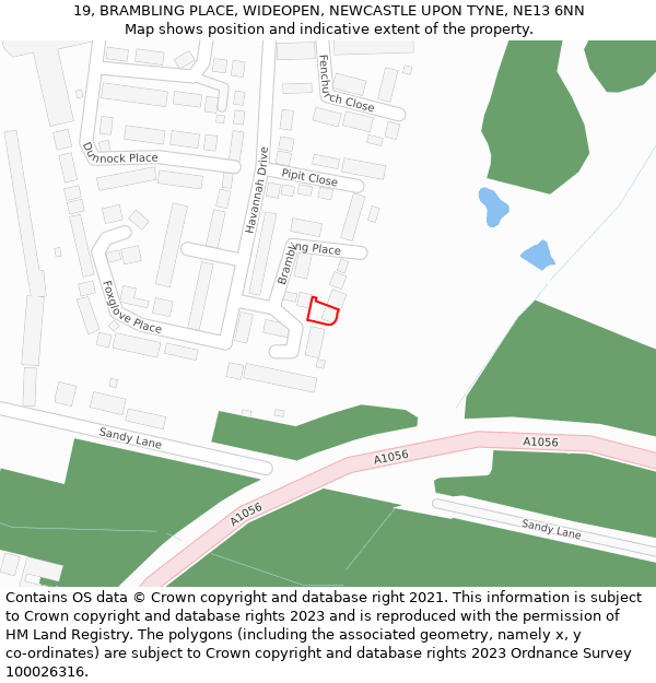 19, BRAMBLING PLACE, WIDEOPEN, NEWCASTLE UPON TYNE, NE13 6NN: Location map and indicative extent of plot