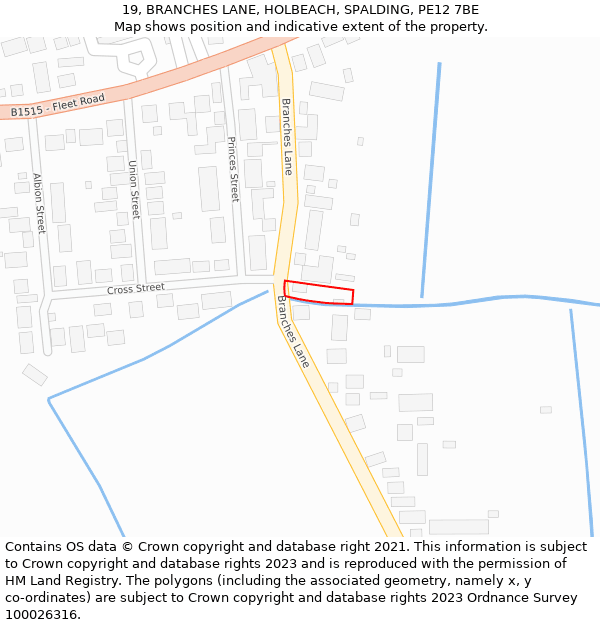 19, BRANCHES LANE, HOLBEACH, SPALDING, PE12 7BE: Location map and indicative extent of plot