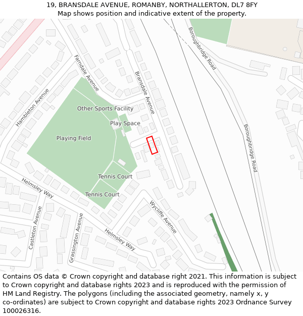 19, BRANSDALE AVENUE, ROMANBY, NORTHALLERTON, DL7 8FY: Location map and indicative extent of plot