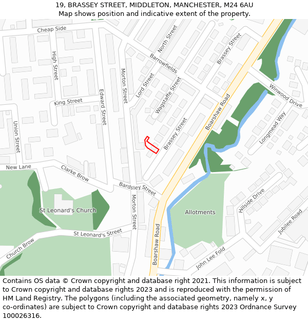 19, BRASSEY STREET, MIDDLETON, MANCHESTER, M24 6AU: Location map and indicative extent of plot