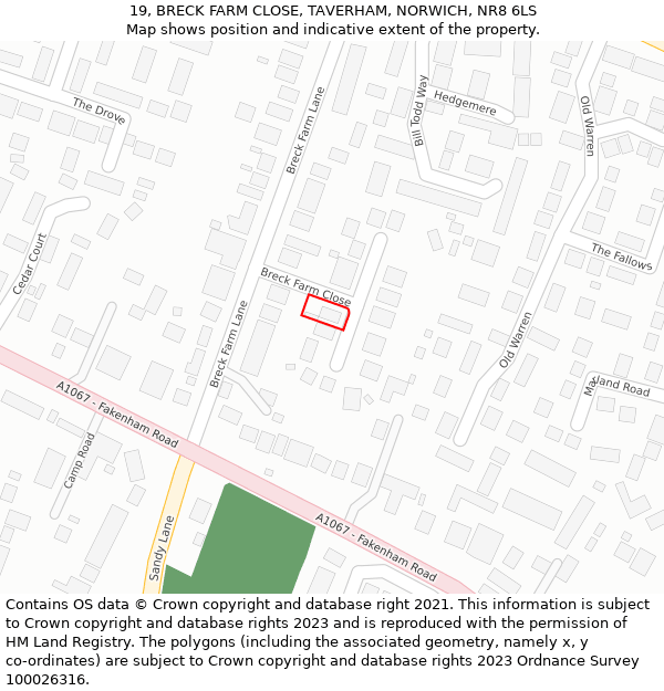 19, BRECK FARM CLOSE, TAVERHAM, NORWICH, NR8 6LS: Location map and indicative extent of plot