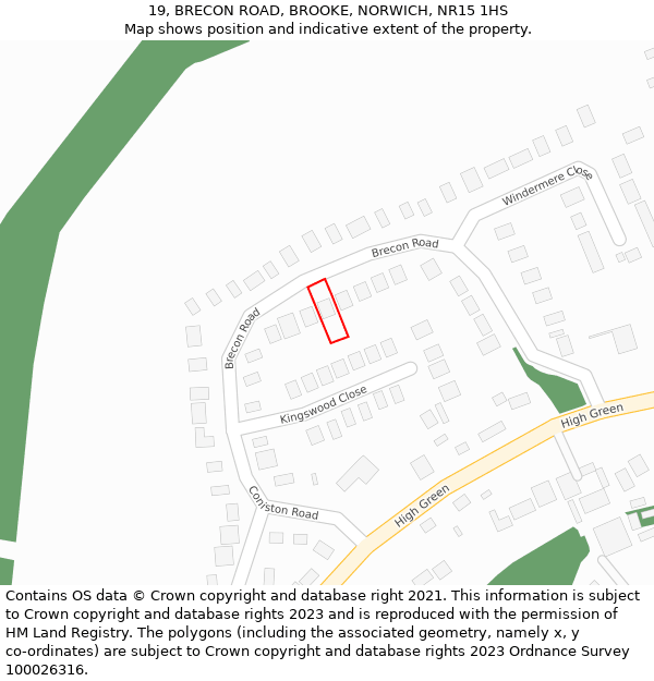19, BRECON ROAD, BROOKE, NORWICH, NR15 1HS: Location map and indicative extent of plot