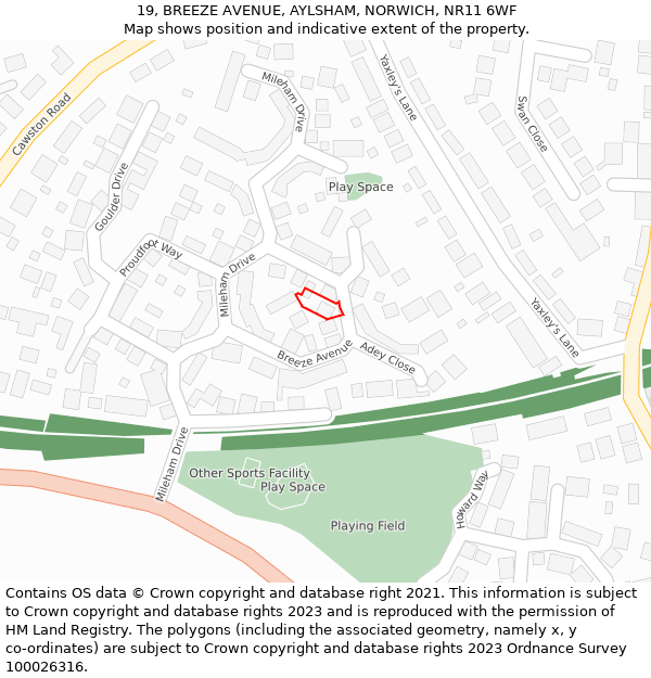 19, BREEZE AVENUE, AYLSHAM, NORWICH, NR11 6WF: Location map and indicative extent of plot