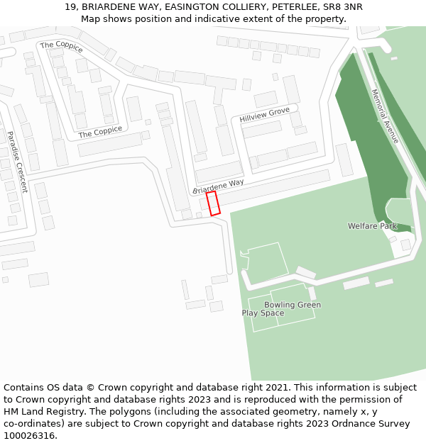 19, BRIARDENE WAY, EASINGTON COLLIERY, PETERLEE, SR8 3NR: Location map and indicative extent of plot