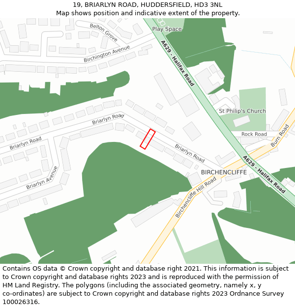 19, BRIARLYN ROAD, HUDDERSFIELD, HD3 3NL: Location map and indicative extent of plot