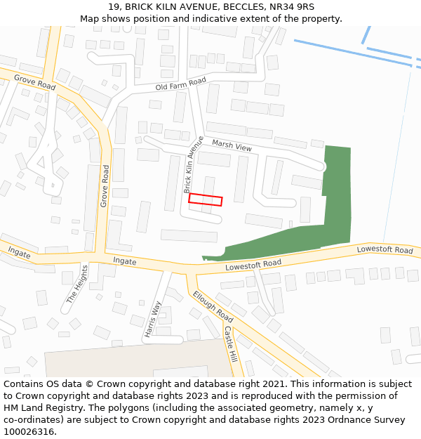 19, BRICK KILN AVENUE, BECCLES, NR34 9RS: Location map and indicative extent of plot