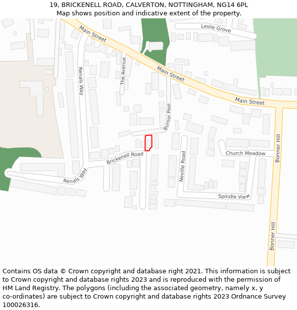 19, BRICKENELL ROAD, CALVERTON, NOTTINGHAM, NG14 6PL: Location map and indicative extent of plot
