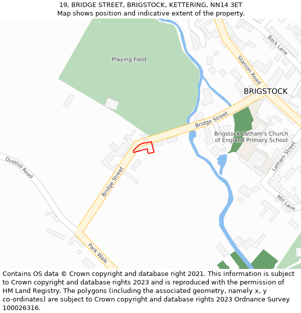 19, BRIDGE STREET, BRIGSTOCK, KETTERING, NN14 3ET: Location map and indicative extent of plot