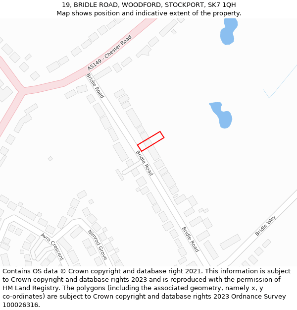 19, BRIDLE ROAD, WOODFORD, STOCKPORT, SK7 1QH: Location map and indicative extent of plot