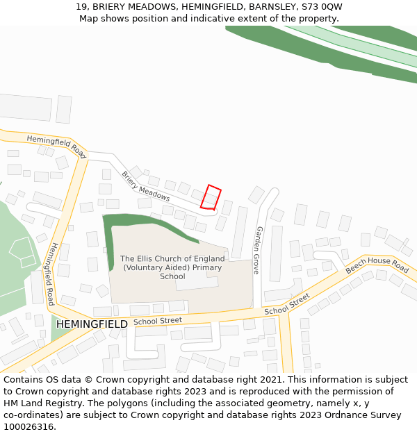 19, BRIERY MEADOWS, HEMINGFIELD, BARNSLEY, S73 0QW: Location map and indicative extent of plot
