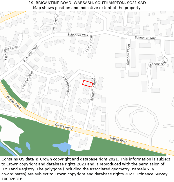 19, BRIGANTINE ROAD, WARSASH, SOUTHAMPTON, SO31 9AD: Location map and indicative extent of plot