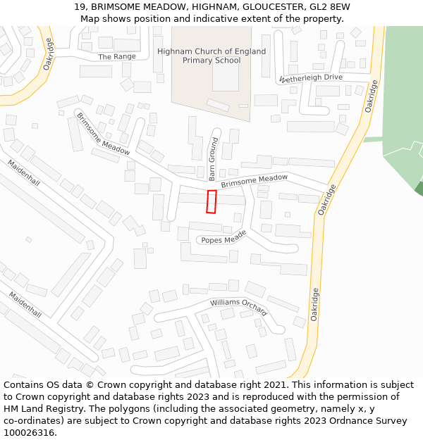 19, BRIMSOME MEADOW, HIGHNAM, GLOUCESTER, GL2 8EW: Location map and indicative extent of plot