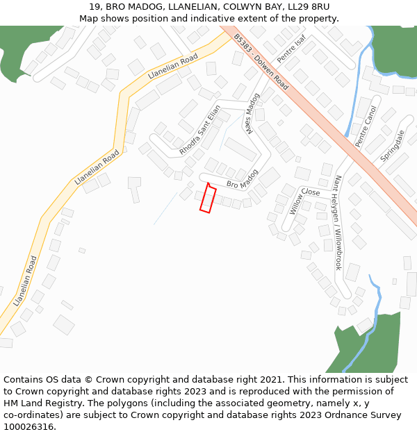 19, BRO MADOG, LLANELIAN, COLWYN BAY, LL29 8RU: Location map and indicative extent of plot