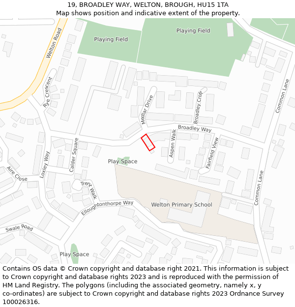 19, BROADLEY WAY, WELTON, BROUGH, HU15 1TA: Location map and indicative extent of plot