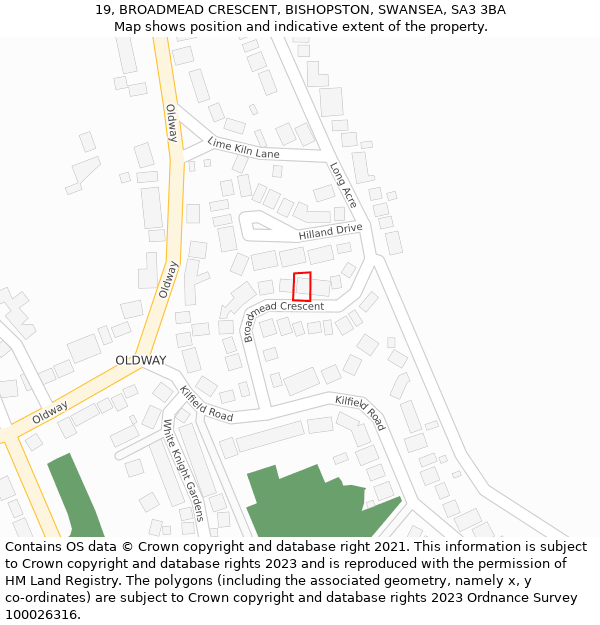 19, BROADMEAD CRESCENT, BISHOPSTON, SWANSEA, SA3 3BA: Location map and indicative extent of plot