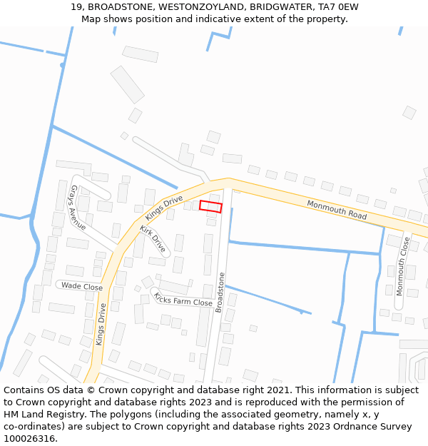 19, BROADSTONE, WESTONZOYLAND, BRIDGWATER, TA7 0EW: Location map and indicative extent of plot