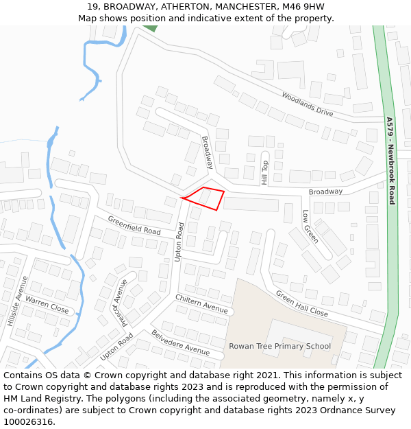 19, BROADWAY, ATHERTON, MANCHESTER, M46 9HW: Location map and indicative extent of plot