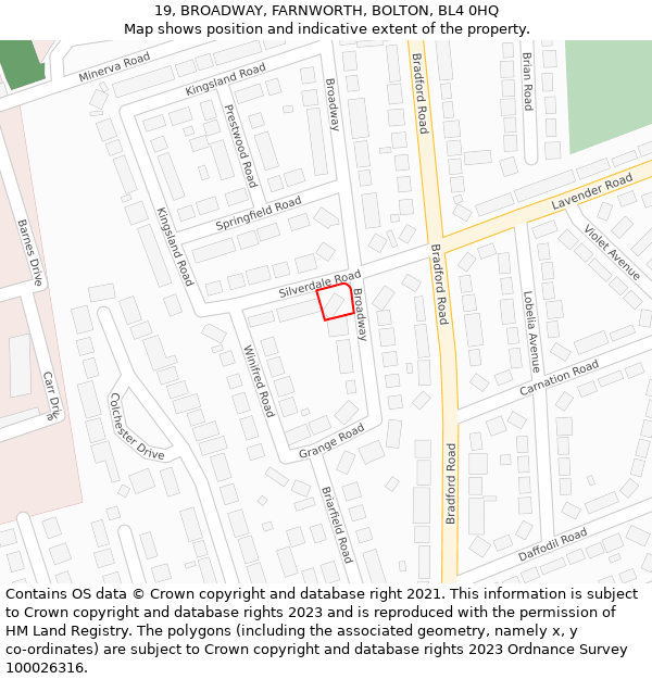 19, BROADWAY, FARNWORTH, BOLTON, BL4 0HQ: Location map and indicative extent of plot