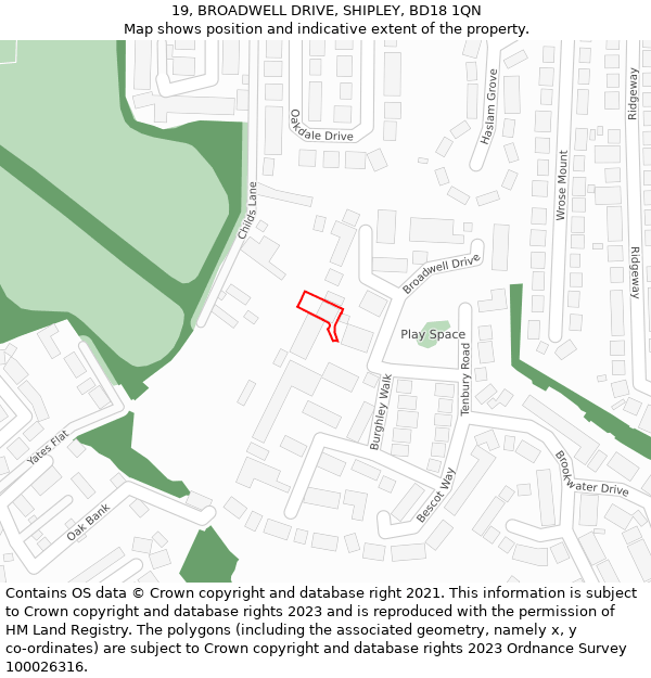 19, BROADWELL DRIVE, SHIPLEY, BD18 1QN: Location map and indicative extent of plot