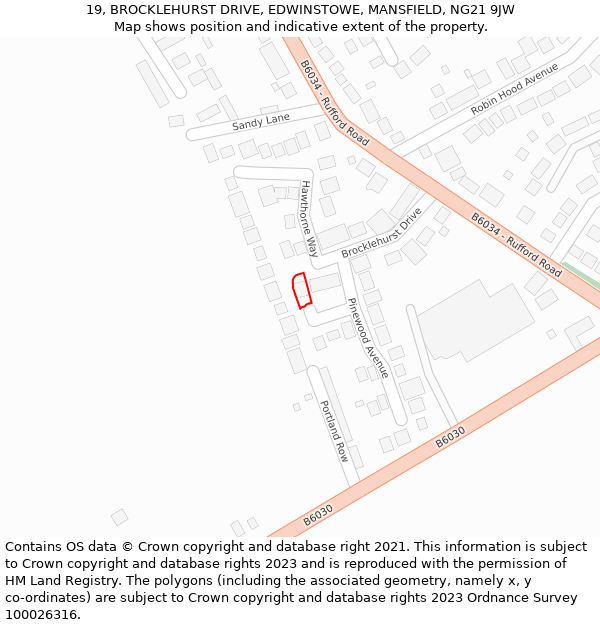 19, BROCKLEHURST DRIVE, EDWINSTOWE, MANSFIELD, NG21 9JW: Location map and indicative extent of plot