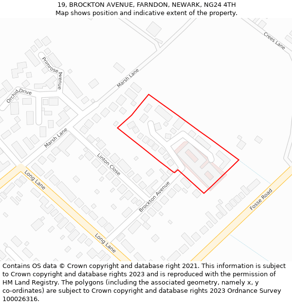 19, BROCKTON AVENUE, FARNDON, NEWARK, NG24 4TH: Location map and indicative extent of plot