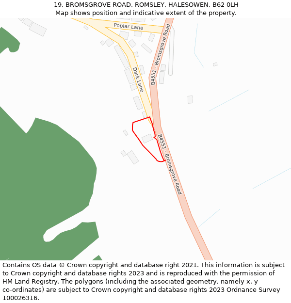 19, BROMSGROVE ROAD, ROMSLEY, HALESOWEN, B62 0LH: Location map and indicative extent of plot