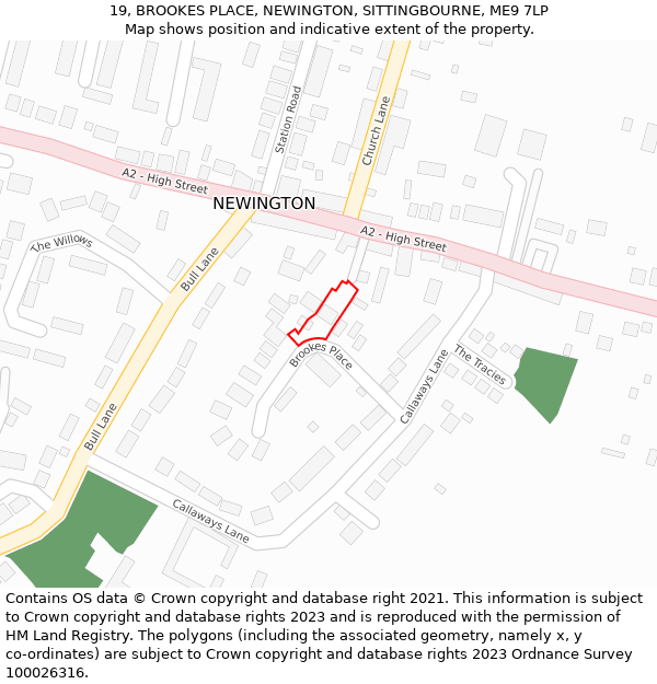 19, BROOKES PLACE, NEWINGTON, SITTINGBOURNE, ME9 7LP: Location map and indicative extent of plot