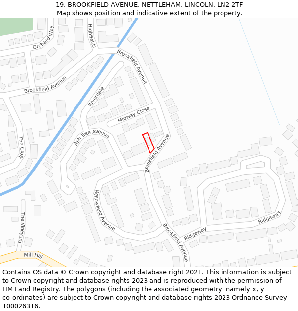 19, BROOKFIELD AVENUE, NETTLEHAM, LINCOLN, LN2 2TF: Location map and indicative extent of plot