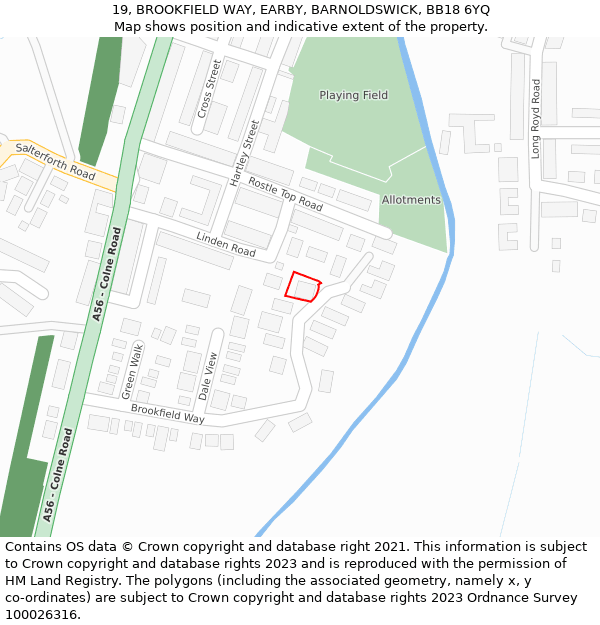 19, BROOKFIELD WAY, EARBY, BARNOLDSWICK, BB18 6YQ: Location map and indicative extent of plot