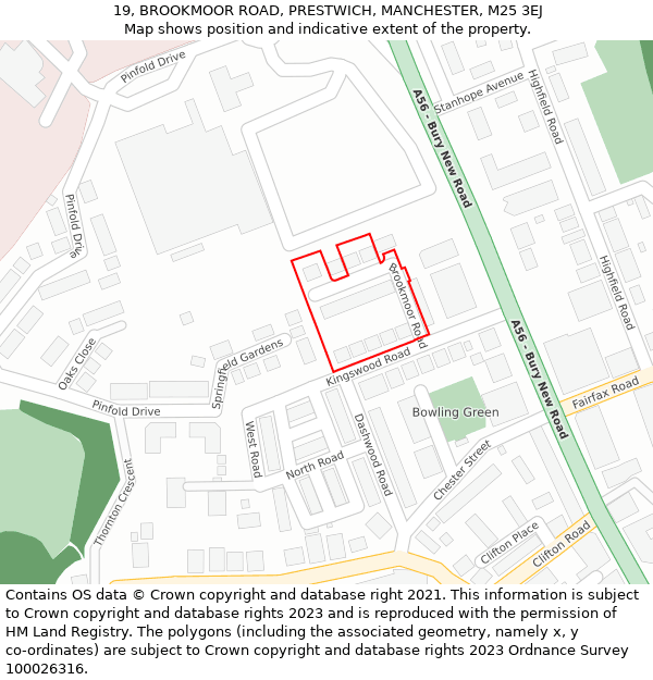 19, BROOKMOOR ROAD, PRESTWICH, MANCHESTER, M25 3EJ: Location map and indicative extent of plot