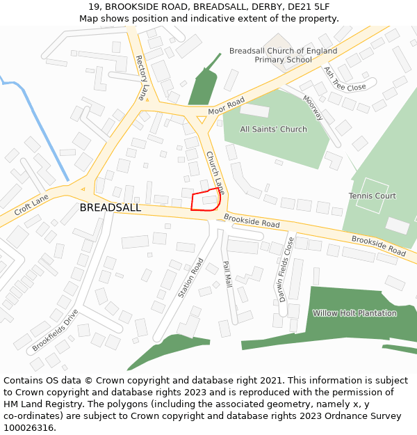 19, BROOKSIDE ROAD, BREADSALL, DERBY, DE21 5LF: Location map and indicative extent of plot