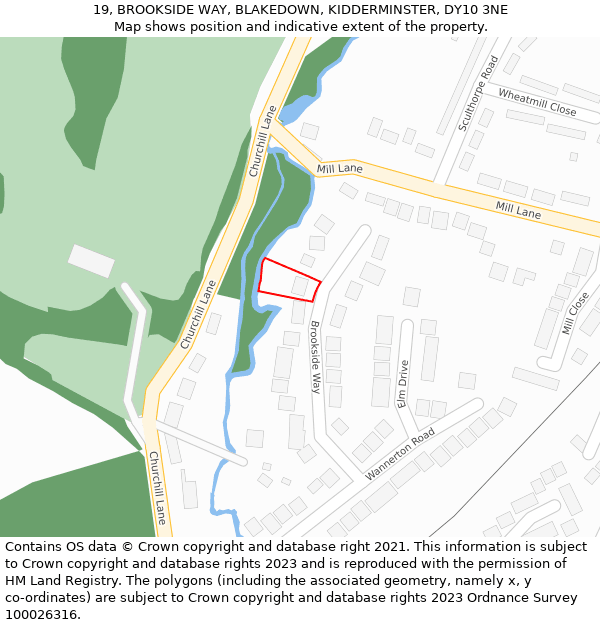 19, BROOKSIDE WAY, BLAKEDOWN, KIDDERMINSTER, DY10 3NE: Location map and indicative extent of plot