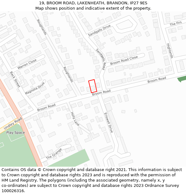 19, BROOM ROAD, LAKENHEATH, BRANDON, IP27 9ES: Location map and indicative extent of plot