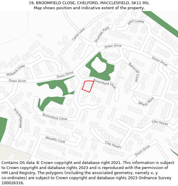 19, BROOMFIELD CLOSE, CHELFORD, MACCLESFIELD, SK11 9SL: Location map and indicative extent of plot