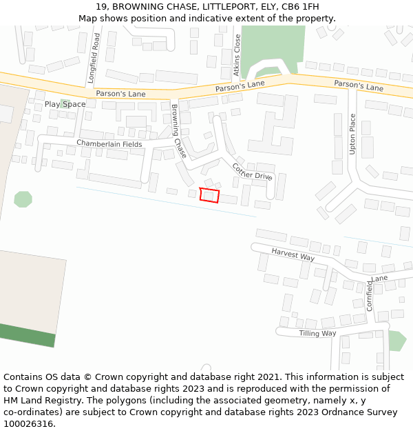 19, BROWNING CHASE, LITTLEPORT, ELY, CB6 1FH: Location map and indicative extent of plot