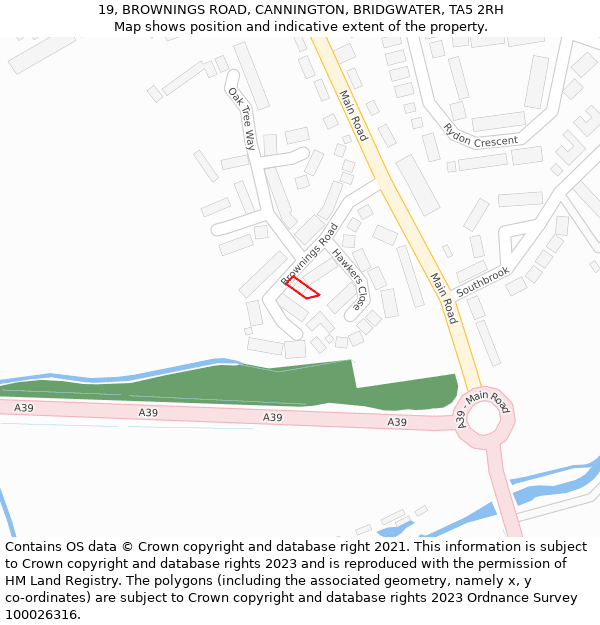 19, BROWNINGS ROAD, CANNINGTON, BRIDGWATER, TA5 2RH: Location map and indicative extent of plot