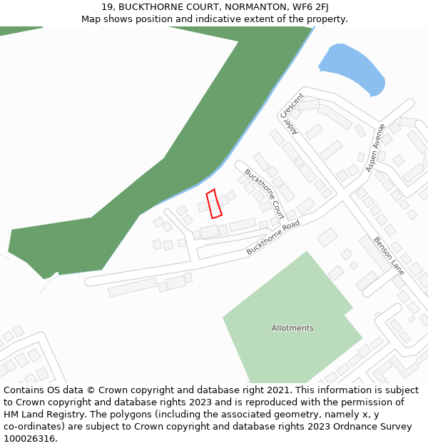 19, BUCKTHORNE COURT, NORMANTON, WF6 2FJ: Location map and indicative extent of plot