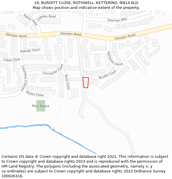 19, BURDITT CLOSE, ROTHWELL, KETTERING, NN14 6LD: Location map and indicative extent of plot