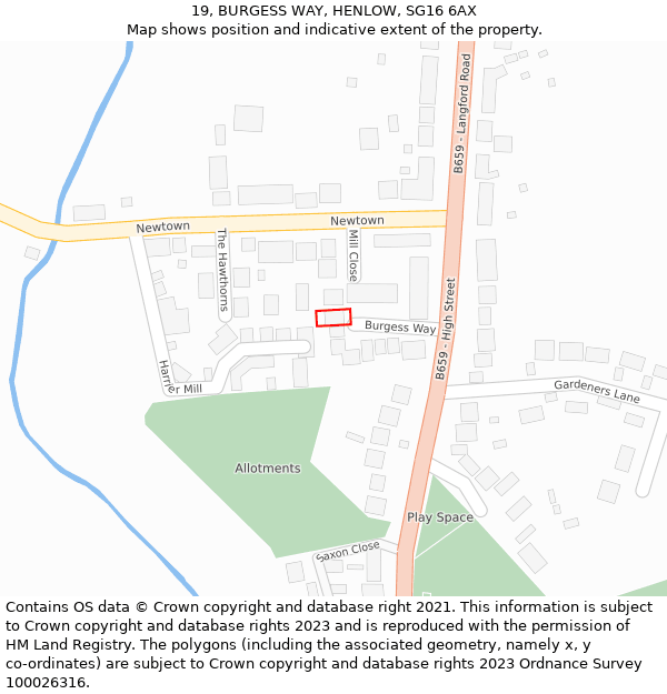 19, BURGESS WAY, HENLOW, SG16 6AX: Location map and indicative extent of plot