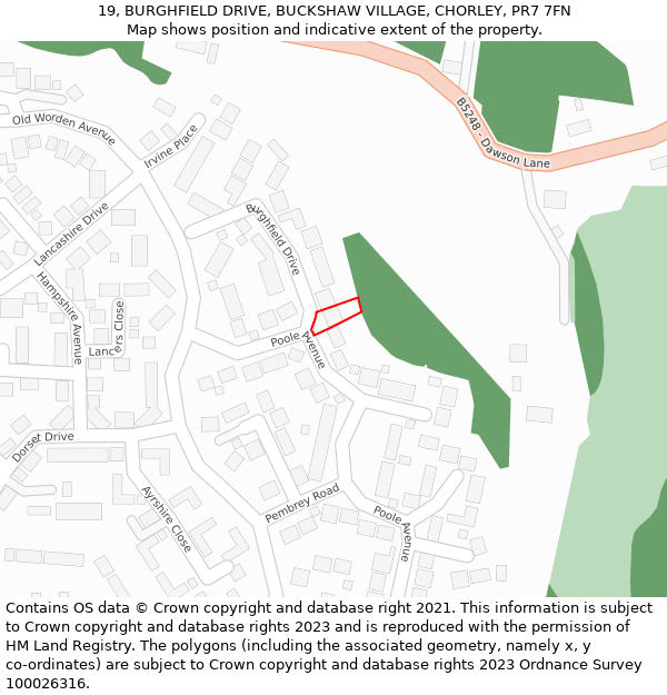 19, BURGHFIELD DRIVE, BUCKSHAW VILLAGE, CHORLEY, PR7 7FN: Location map and indicative extent of plot