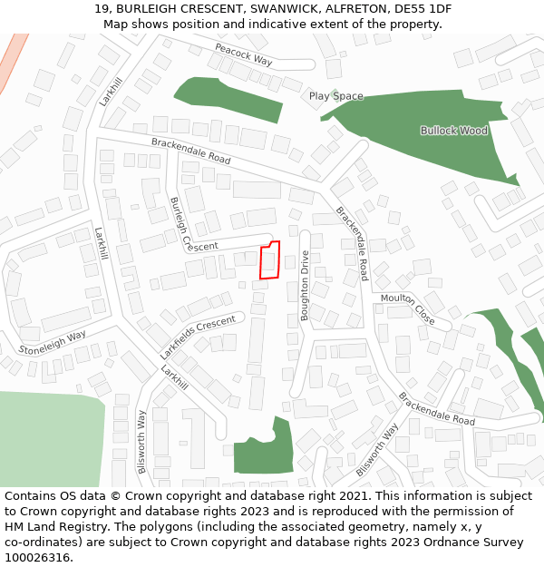 19, BURLEIGH CRESCENT, SWANWICK, ALFRETON, DE55 1DF: Location map and indicative extent of plot