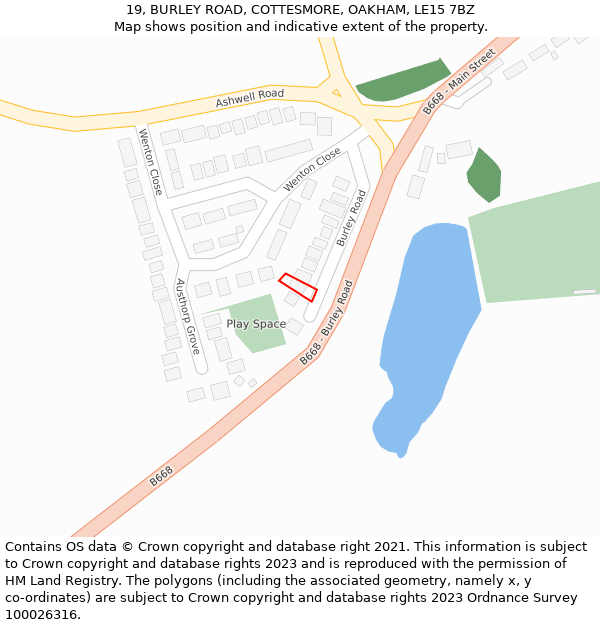 19, BURLEY ROAD, COTTESMORE, OAKHAM, LE15 7BZ: Location map and indicative extent of plot
