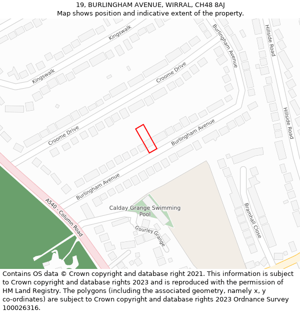 19, BURLINGHAM AVENUE, WIRRAL, CH48 8AJ: Location map and indicative extent of plot