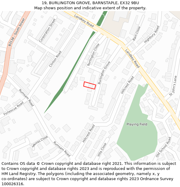 19, BURLINGTON GROVE, BARNSTAPLE, EX32 9BU: Location map and indicative extent of plot