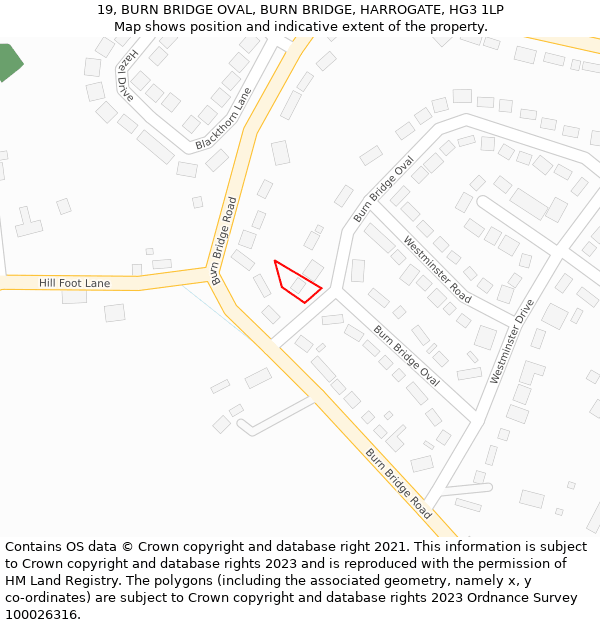 19, BURN BRIDGE OVAL, BURN BRIDGE, HARROGATE, HG3 1LP: Location map and indicative extent of plot