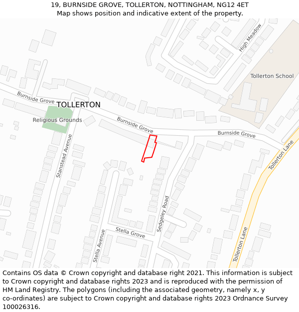19, BURNSIDE GROVE, TOLLERTON, NOTTINGHAM, NG12 4ET: Location map and indicative extent of plot