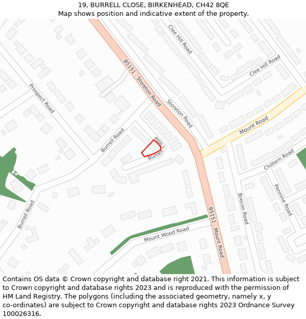19, BURRELL CLOSE, BIRKENHEAD, CH42 8QE: Location map and indicative extent of plot