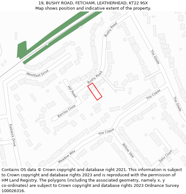 19, BUSHY ROAD, FETCHAM, LEATHERHEAD, KT22 9SX: Location map and indicative extent of plot