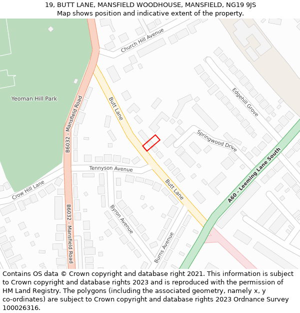 19, BUTT LANE, MANSFIELD WOODHOUSE, MANSFIELD, NG19 9JS: Location map and indicative extent of plot