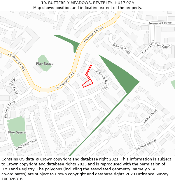 19, BUTTERFLY MEADOWS, BEVERLEY, HU17 9GA: Location map and indicative extent of plot